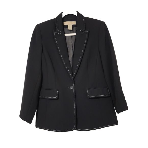 Apostrophe Womens Single Breasted 1-Button Blazer Black White Peak Lapel Size 6 - Picture 1 of 9